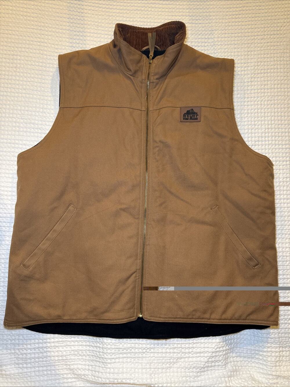 Old Mill Men’s XL Insulated Work Vest Tan Brown Canvas Corduroy Collar 2008